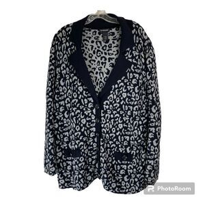 Lane Bryant Black Gray Cotton Button Front Notch Lapel Collar Cardigan 18/20